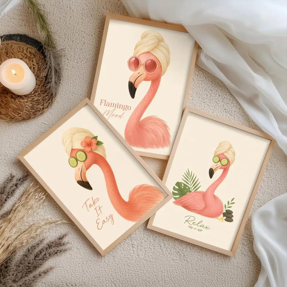 Flamingo Self Care Poster Stickers Self-Adhesive Painting Mural Decor Wall Decals for Bedroom Living Room Home HD Gift