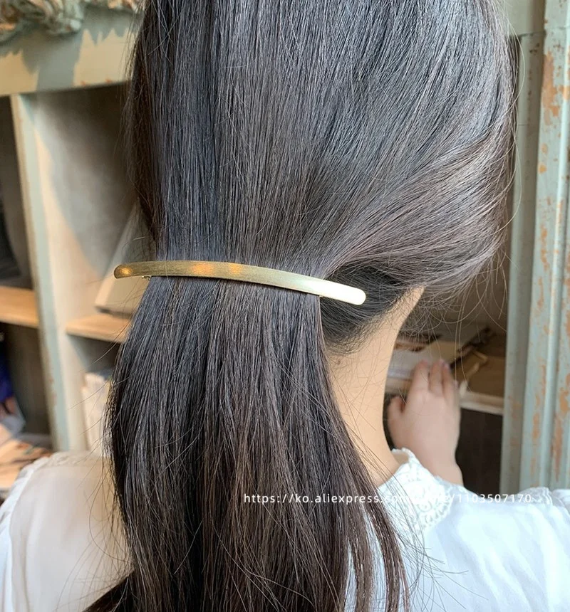 Minimalism~Korean small and large metal brushed straight clip spring clip French European and American ponytail hair clip