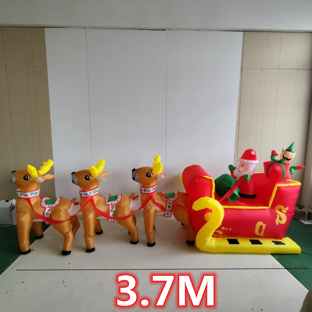 3.7 متر عيد الميلاد نفخ سانلو زلاجات سحب سانتا كلوز المدمج في أضواء LED حلية عيد الميلاد حفلة السنة الجديدة حديقة ديكور الدعائم