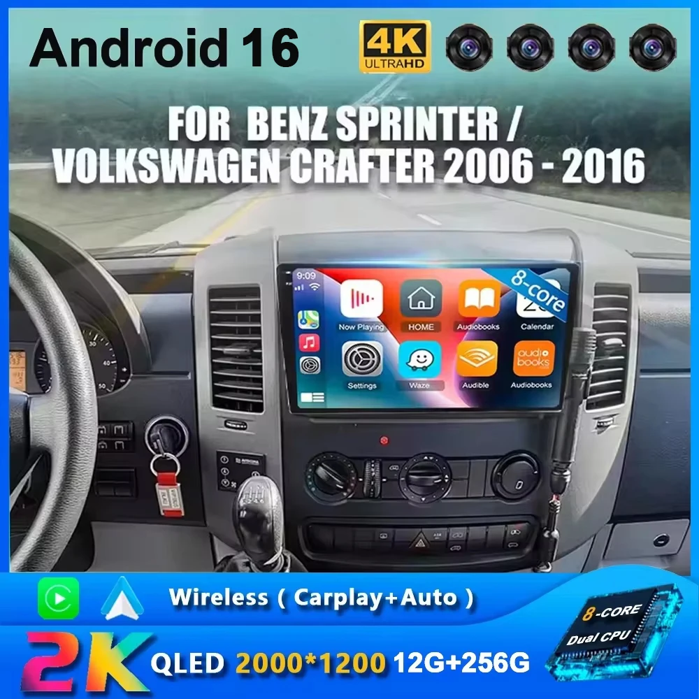 Android 16 2Din Car Radio for Mercedes Benz Sprinter Volkswagen Crafter 2006 -2016 Carplay GPS Multimedia Video Player Autoradio