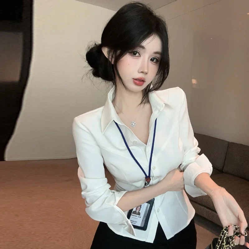 

Европа, Америка 2025: Новая соблазнительная облегающая белая рубашка с длинным рукавом для женщин