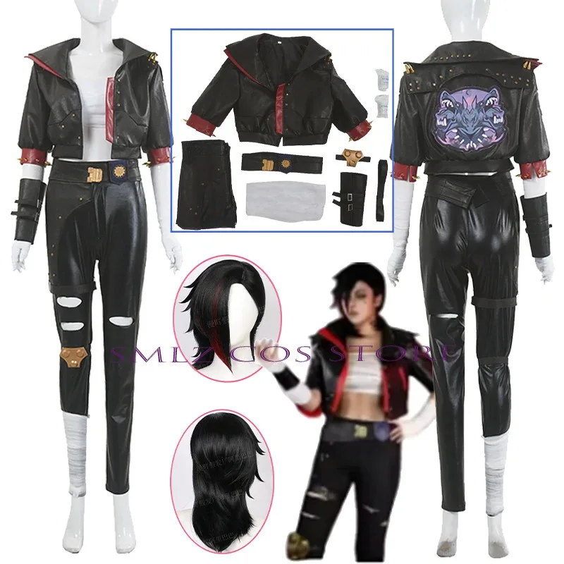 

Arcane Vi Cosplay Costume Game LOL Vi Costumes Leather Coat Outfit Halloween Christmas New Year Party Play Uniform Suit
