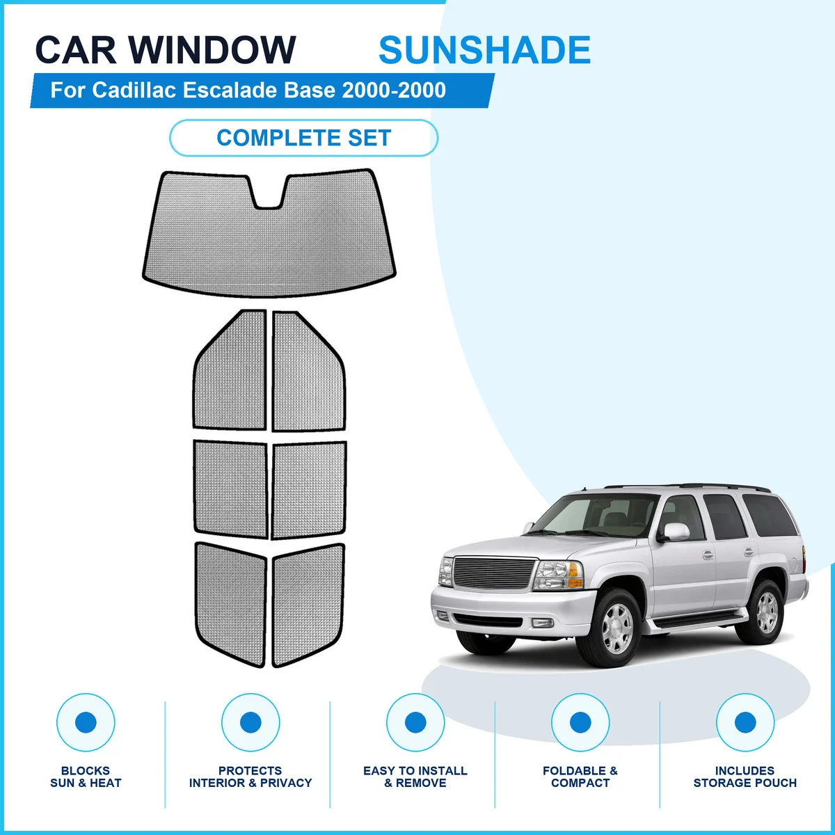 For Cadillac Escalade Base 2000-2000 Custom Full Set Window Sunshades Aluminum Foil Suction Cup Anti UV Privacy