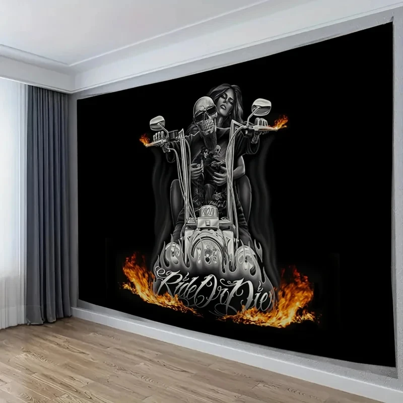 VIKAMA Skull Motorcycle Tapestry, 