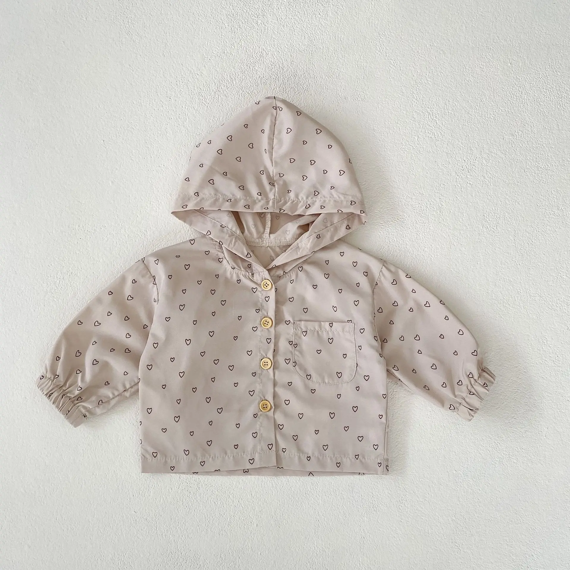 3 6 12 18 24 36 Months Baby Girls Jacket Spring Lightweight Toddler Windbreaker Hooded Newborn Lovely Dots Long Sleeved Coat