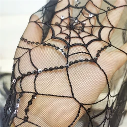 Black Halloween Day Party Background Arrangement Spider Sequin mesh yarn Embroidery Lace Fabric Handmade DIY skirt