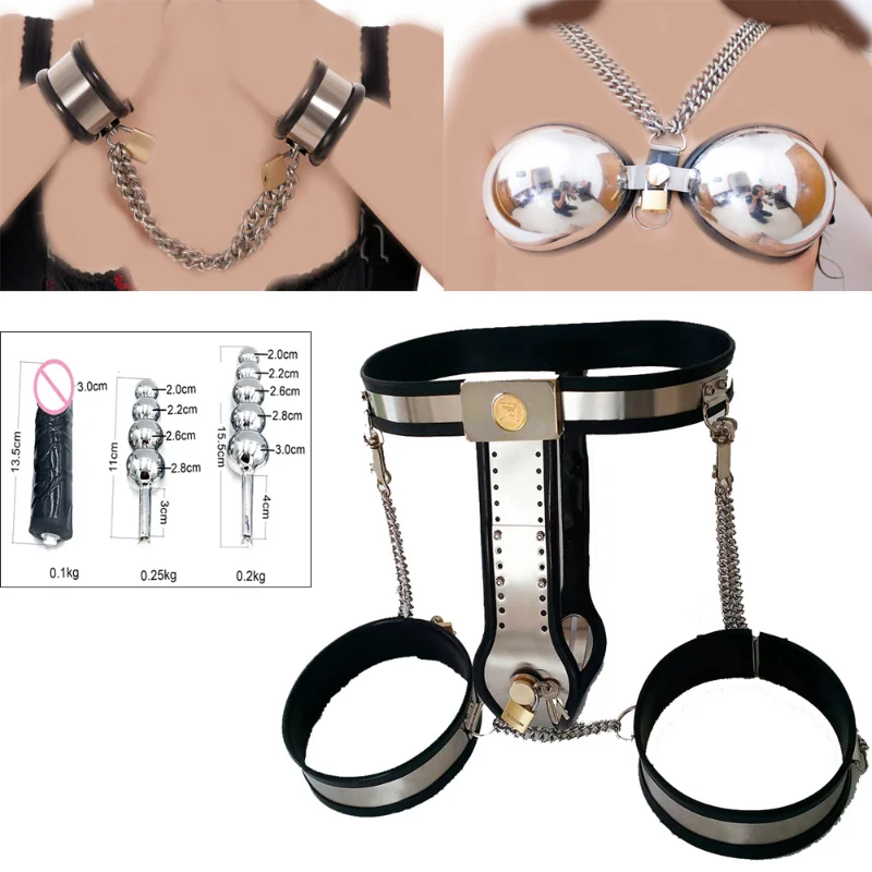 Bondage Stainless Steel Chastity Belt Bra Full Body Device Thigh Ring Women Men Restraint BDSM Adjustable Plugs New Designed