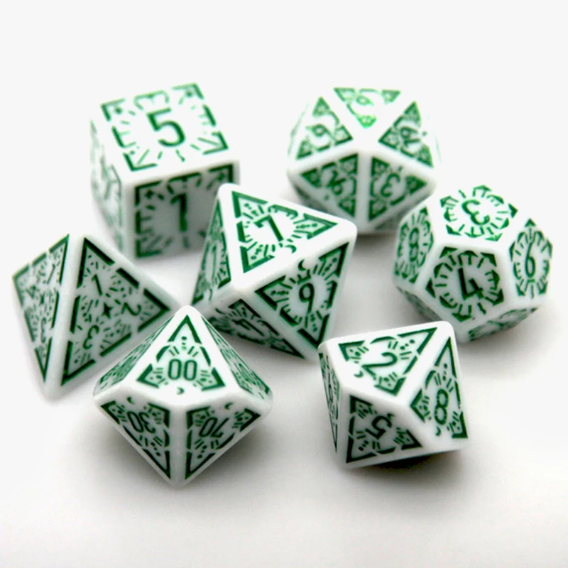 7PCS/set Multi-sided Dice New Textures Pattern Games Dice for DnD RPG Games Family Party Funny Table Games Accessories