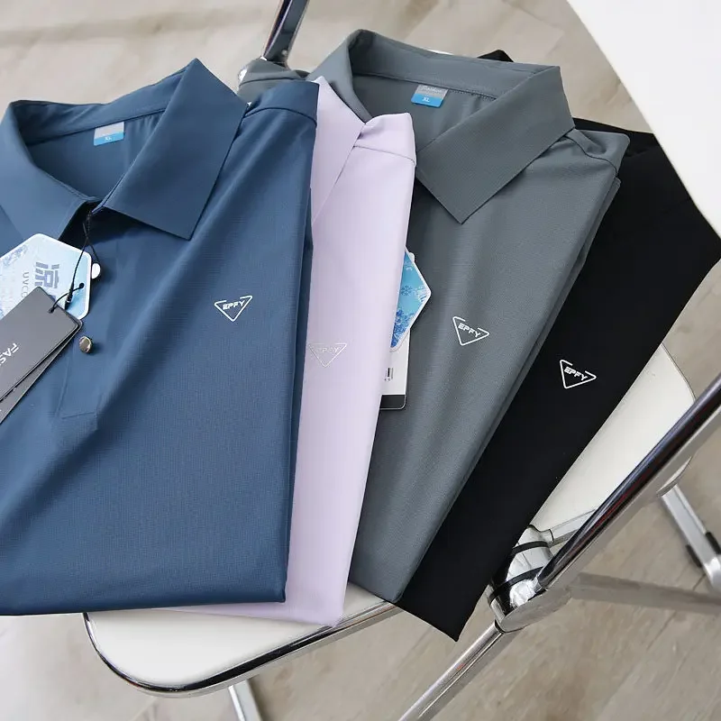 Light and high elasticity, moisture wicking, heavy high-end men's large size cool casual sports short-sleeved POLO shirt summer