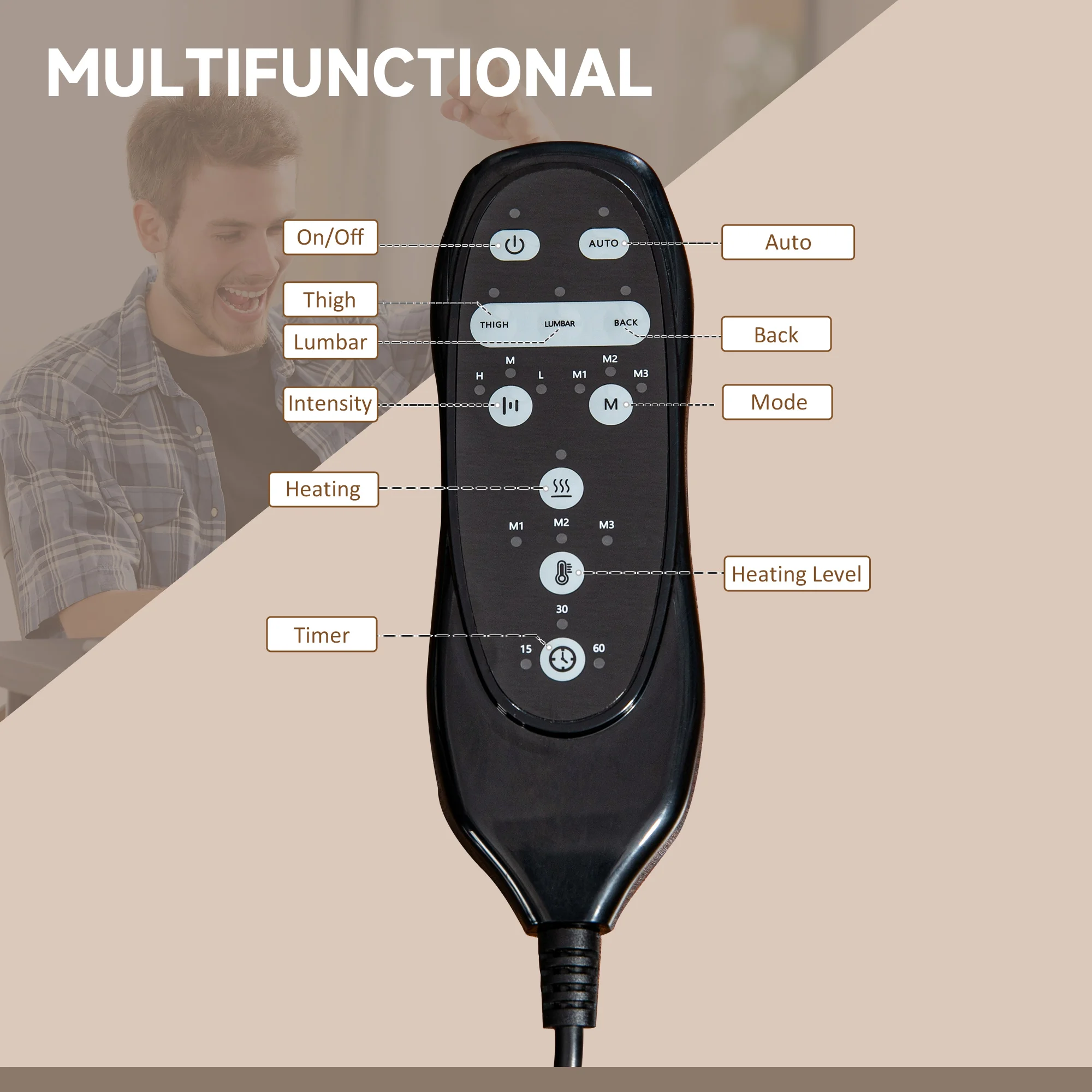 كرسي مكتب للتدليك مع 6 نقاط وحرارة، كرسي كمبيوتر مستلق مع ارتفاع قابل للتعديل ومسند للقدمين، قهوة #5