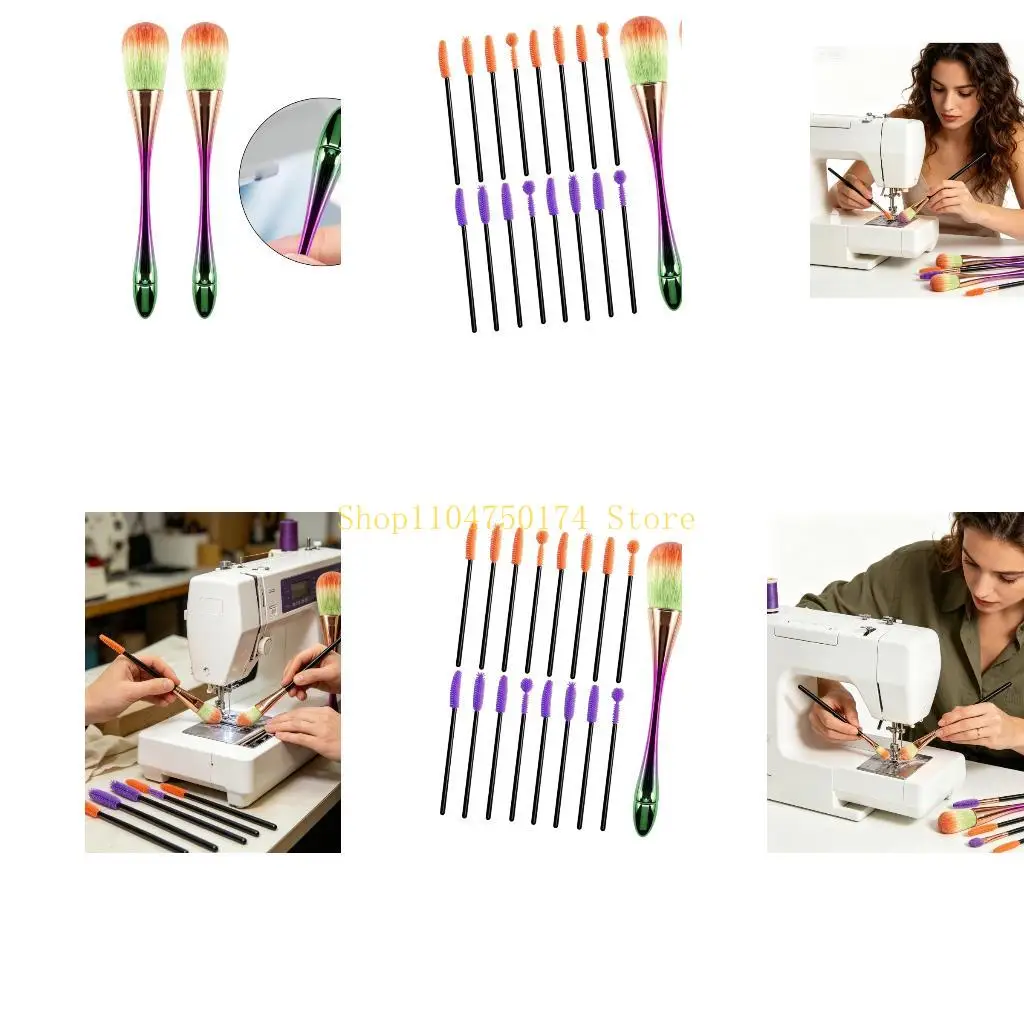 18Pcs Sewing Machine Care Brush Ergonomic Plastic Handles Silicone Bristles Cleaning Brushes For Enthusiasts Quilting Machines