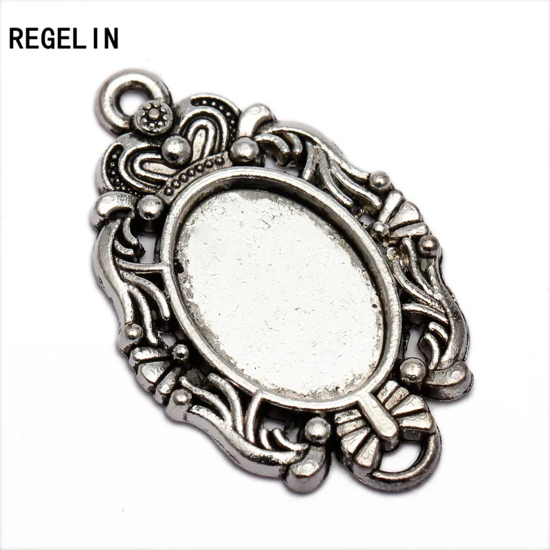 REGELIN 20pcs/lot Antique Bronze/Antique Silver Zinc Alloy Cameo Cabochon Base Setting Oval Blank Pendants Tray Inner 14*10 mm