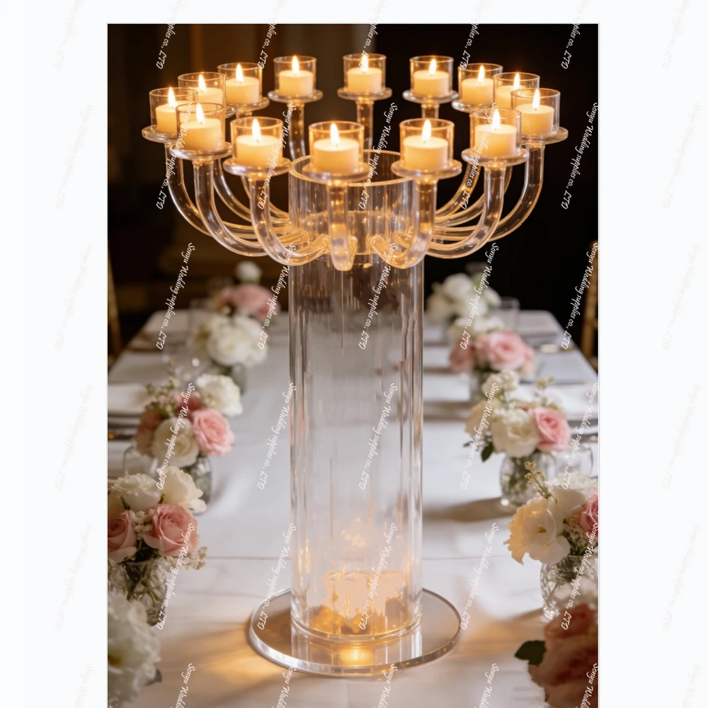 4pcsH 50cm 10 Arms Clear Acrylic Candelabra, Candle Holder Table Centerpiece for Wedding Candlelight Dinner Housewarming Party