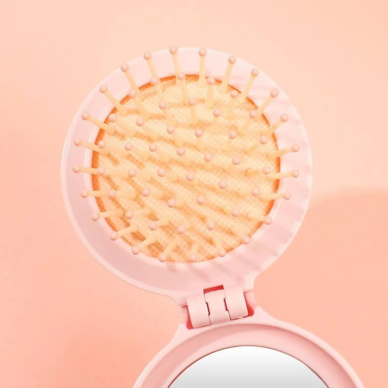 Nowy składany mini grzebień 3 w 1 - szczotka do masażu z poduszką powietrzną i lusterkiem, ultra przenośny do torebki i podróży, urocze narzędzie do włosów dla kobiet