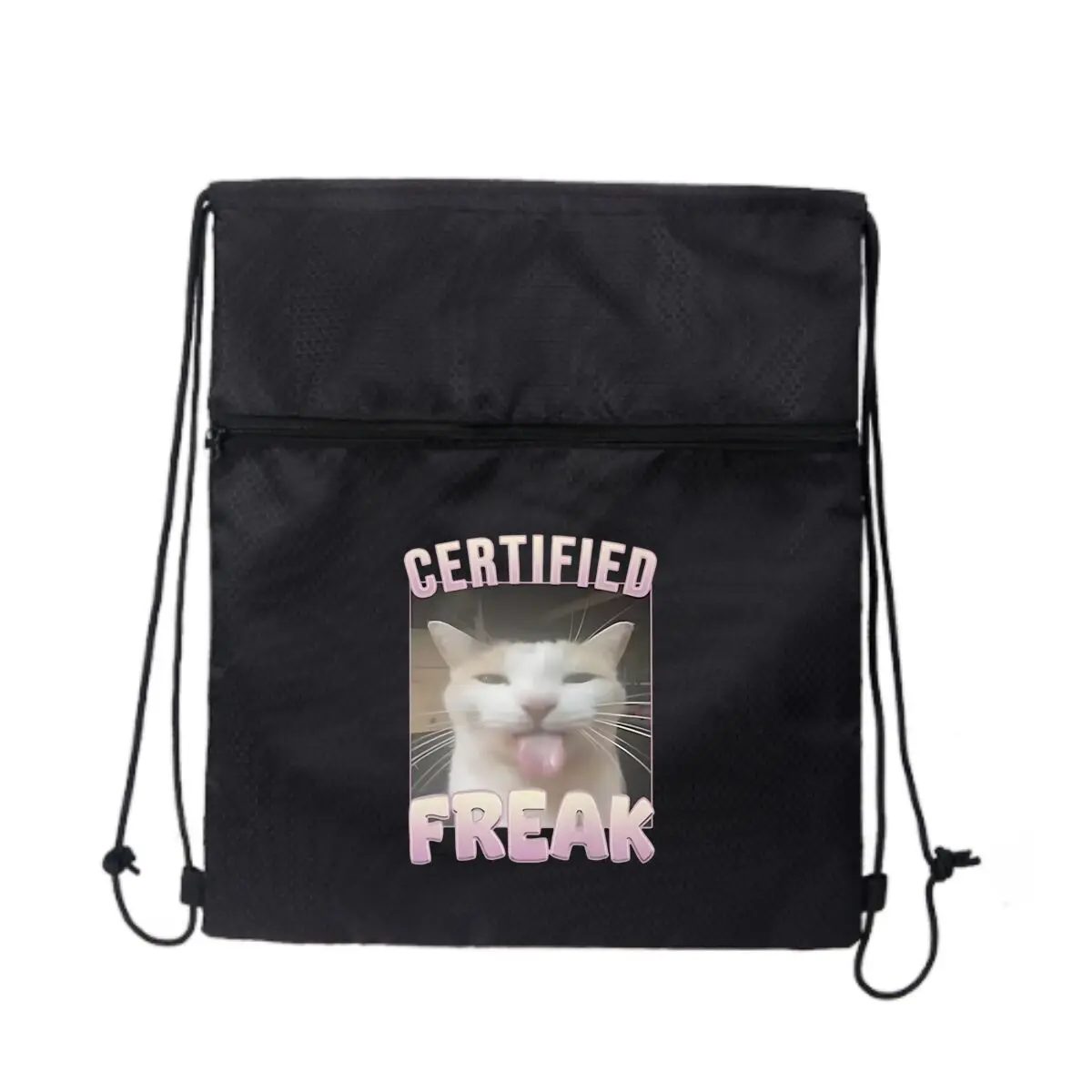 

Freak Cat Humor Забавный кошачий мем Дизайн Прочная сумка на молнии на шнурке