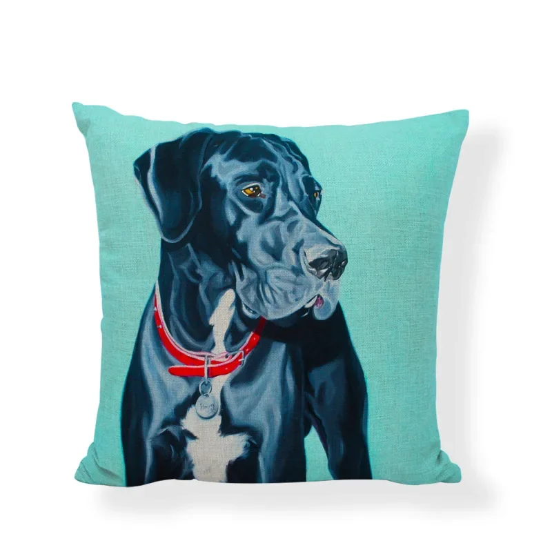 Watercolor Dog Printed Cushion Cover Cotton Linen Pillowcases Oil Printing Throw Pillows Cases Decorative for Home Car Sofa