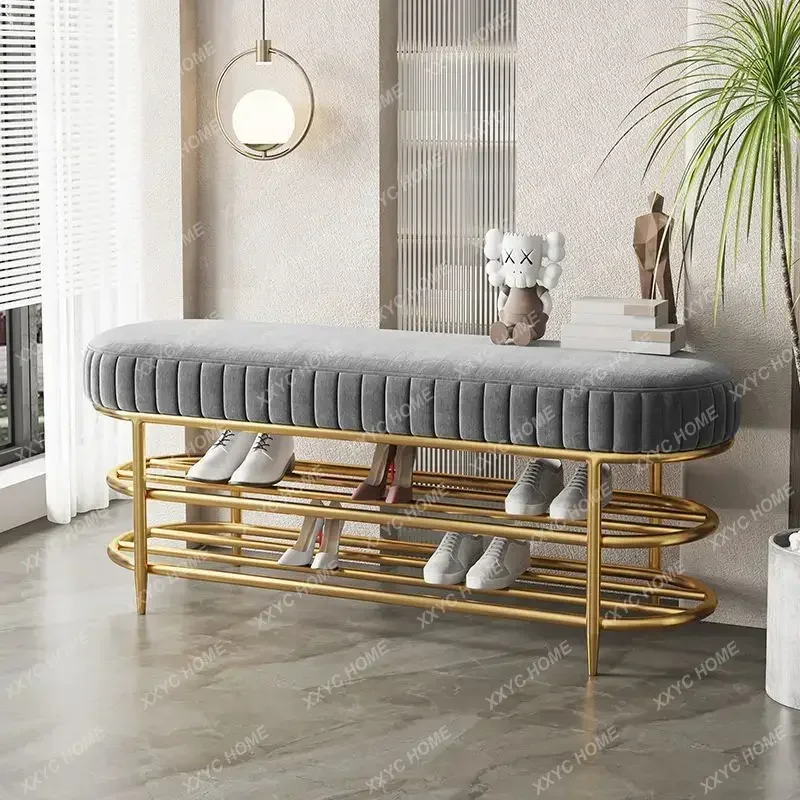 Veludo mudando sapatos fezes, armários de sapato com almofada macia, Home Doorway Bench, Light Rack, luxo