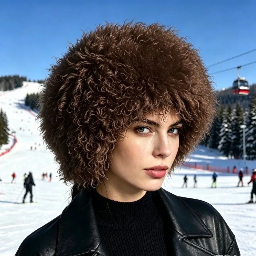 Fluffy Thick Warm Curly Faux Fur Bucket Hat Face Slimming Plush Fisherman Cap Soft Polyester Snow Hat Outdoor