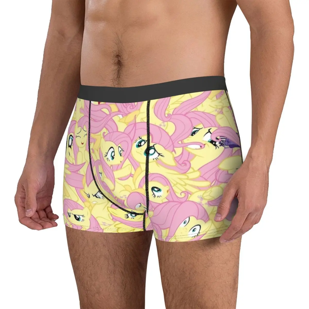 Funny Boxer Fluttershy Mess MLP Shorts Panties Briefs Men Underwear Cartoon Polyester Underpants for Male Plus Size