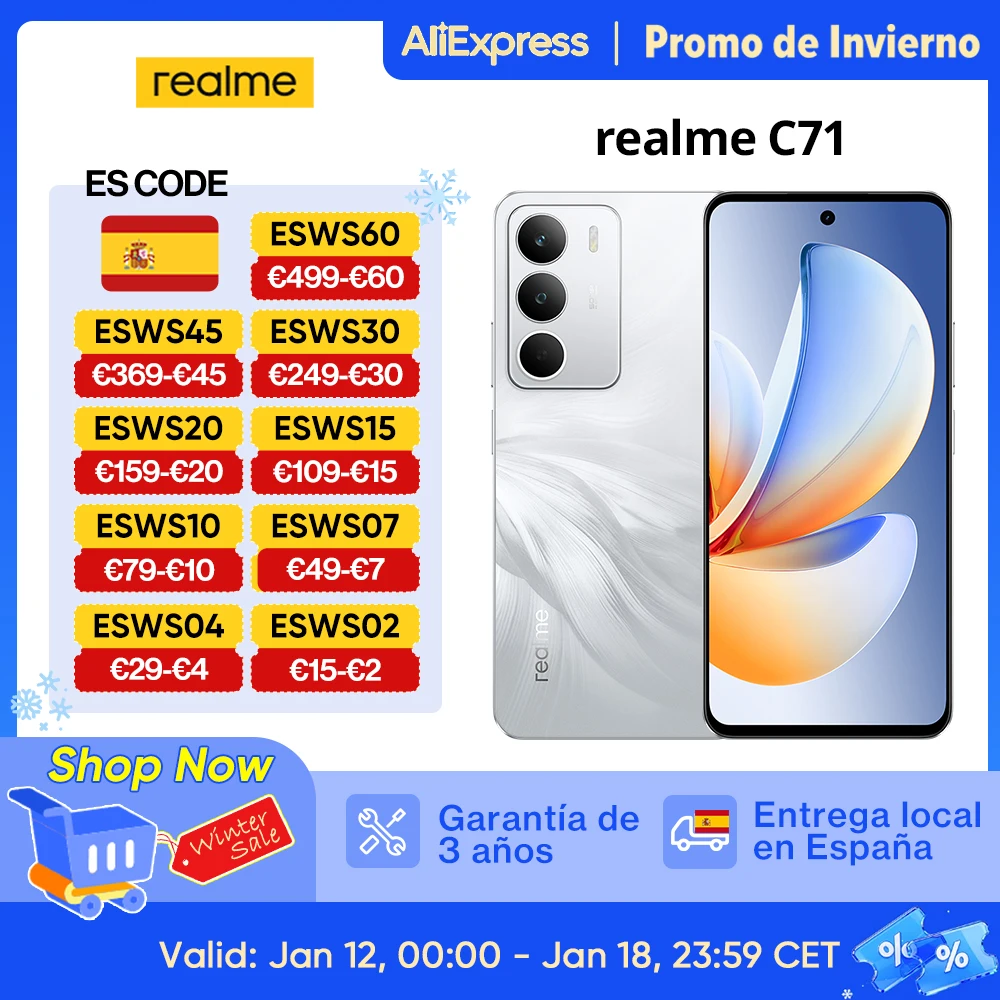 [Estreno mondiale] realme C71 Smartphone Batteria da 6300 mAh Carica 45 W Display da 6,67 120 Hz Fotocamera da 50 MP Chipset UNISOC T7250 NFC IP64