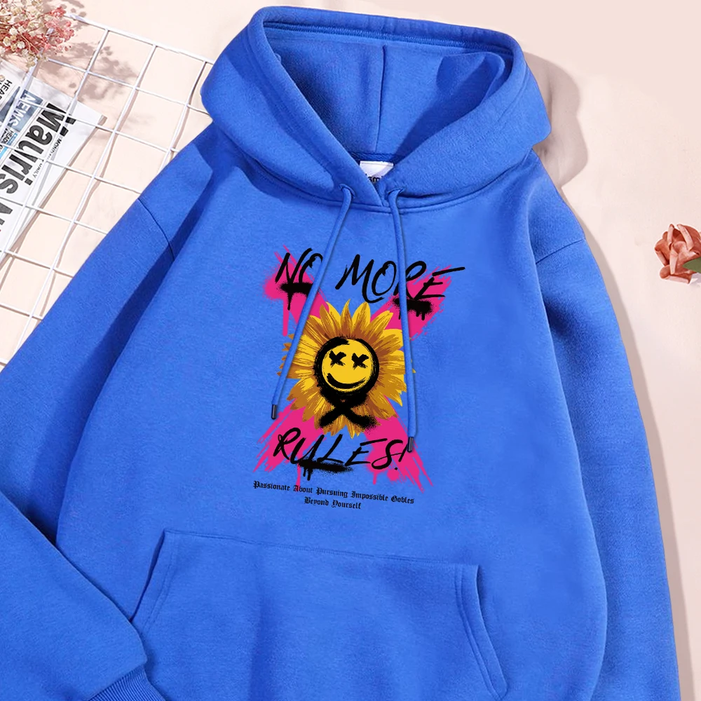 No More Rules Letter Sunflower Smile Face Print Male Hoodies Casual Soft Fleece Hoodie Autumn Oversize Pullover Loose Men Tops