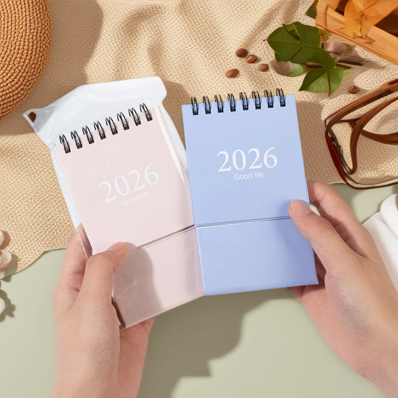 2026 ปฏิทินตั้งโต๊ะขนาดเล็กสีโมรันดี,ปฏิทินวางแผนบนเดสก์ท็อป บันทึกข้อความ ของตกแต่งขนาดเล็ก
