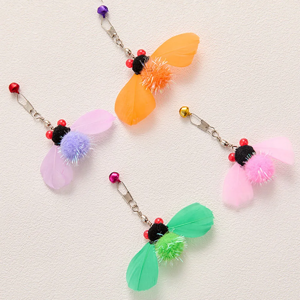 رأس بديل لتحفيز القطط - لعبة للحيوانات الأليفة من الريش والحشرات النابضة بالحياة، قابلة لإعادة التعبئة للعب التفاعلي لعصا القطط