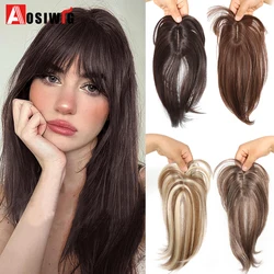 AOSI Synthetic Topper Hairpiece Clip-In Bangs Extension Natural Neat Fake Fringe Topper Hairpiece Invisible Clourse Hairpieces