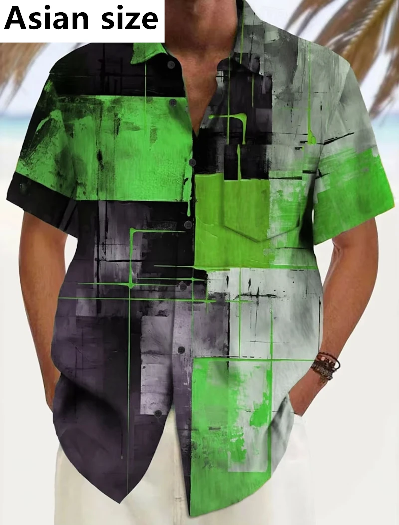 

Men's Geometric Color Block Patchwork Shirts Short SleeveTurndown Summer Hawaiian Shirt Button Up Shirt Vacation Unisex Blouse