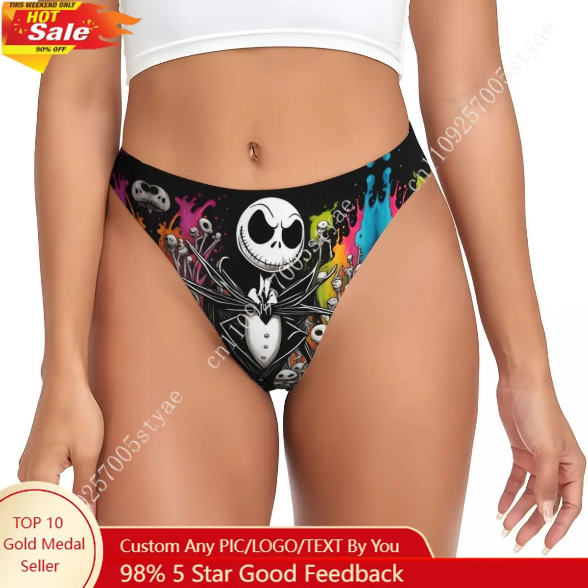 

Custom Jack Skelington G-string Thong Womens Comfort Stretch The Nightmare Before Christmas Panties Underwear