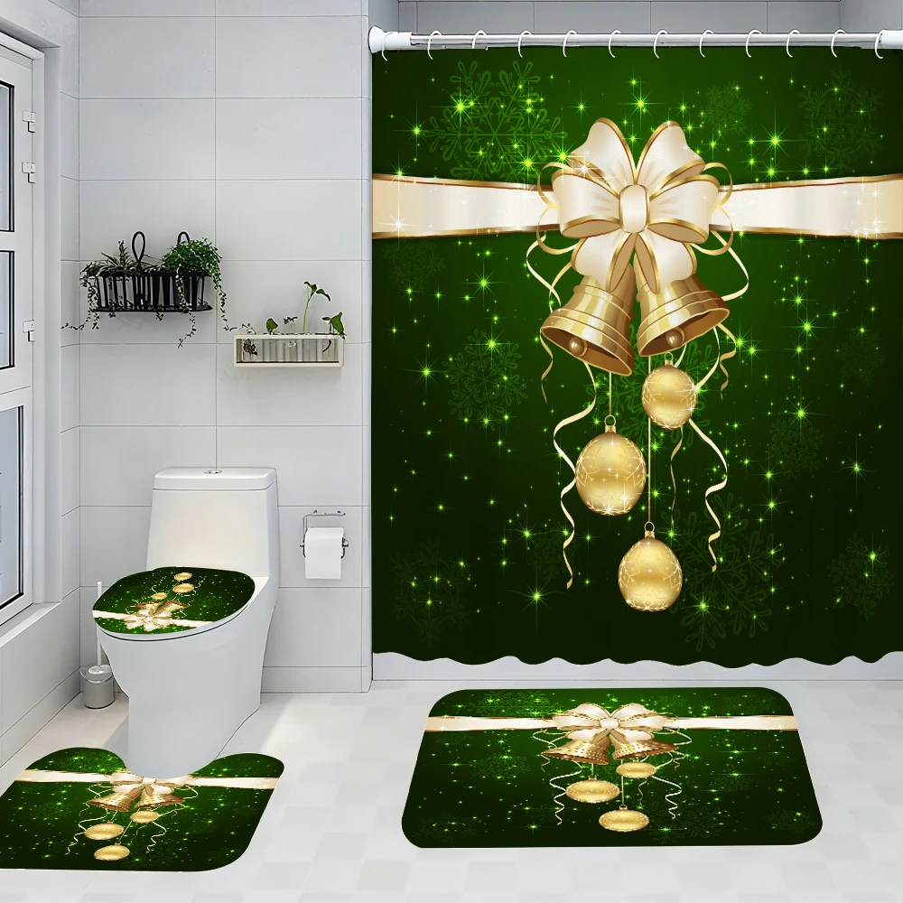 

4pc Christmas bath curtain set, 2D flat printed bathroom partition curtains, modern home curtain decoration