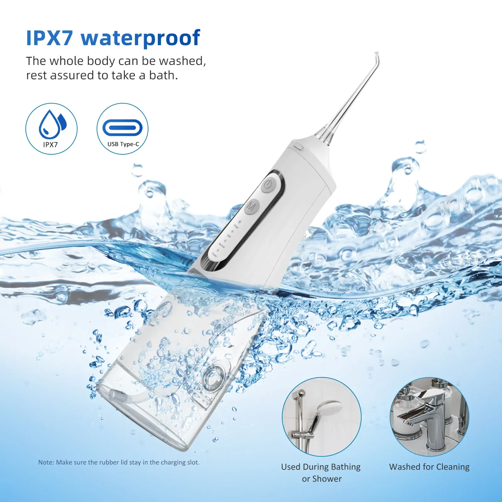 Portable Oral Irrigator 310ML USB Rechargeable Teeth Flusher Dental Water Pick Flosser Water Jet 6 Nozzles Tooth Cleaner