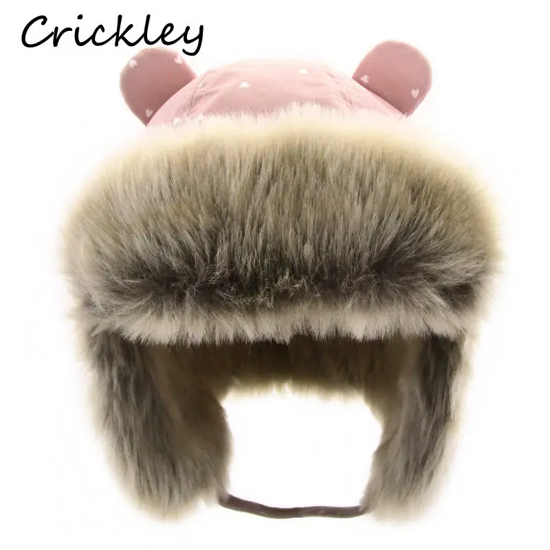 Kids Thickened Fur Hats Winter Windproof Keep Warm Hat for Girls Boys Cute Little Ear Ushanka Cap Children 0-4 Years Bomber Cap