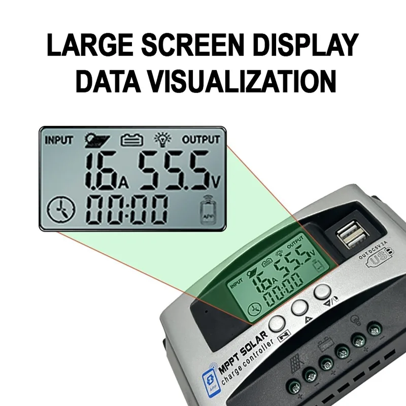 10A/20A/30A/40A Step-down MPPT Solar Controller Dual USB LCD Display 12V/24V/36V/48V/60V Bluetooth Solar Panel Controller