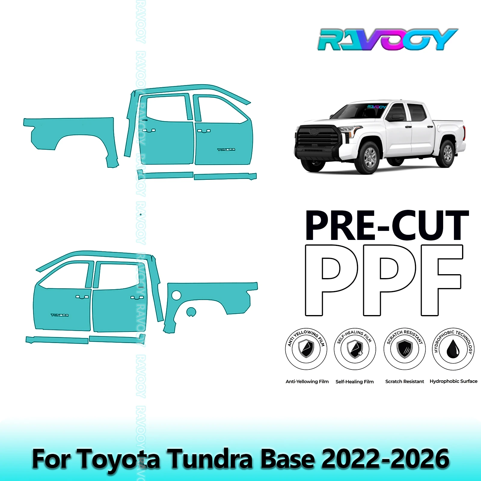 

For Toyota Tundra Base 2022-2026 8.5mil Clear Matte Pre-Cut PPF Door & A/B Pillar Kit TPU Paint Protection Film Set