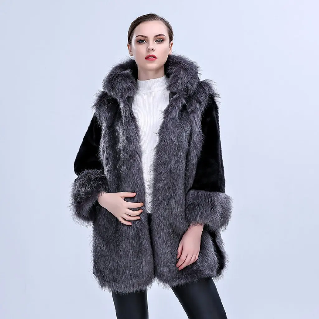 

Women's Hooded Imitation Mink Fur Coat Luxury Long Jacket Direct from Factory on