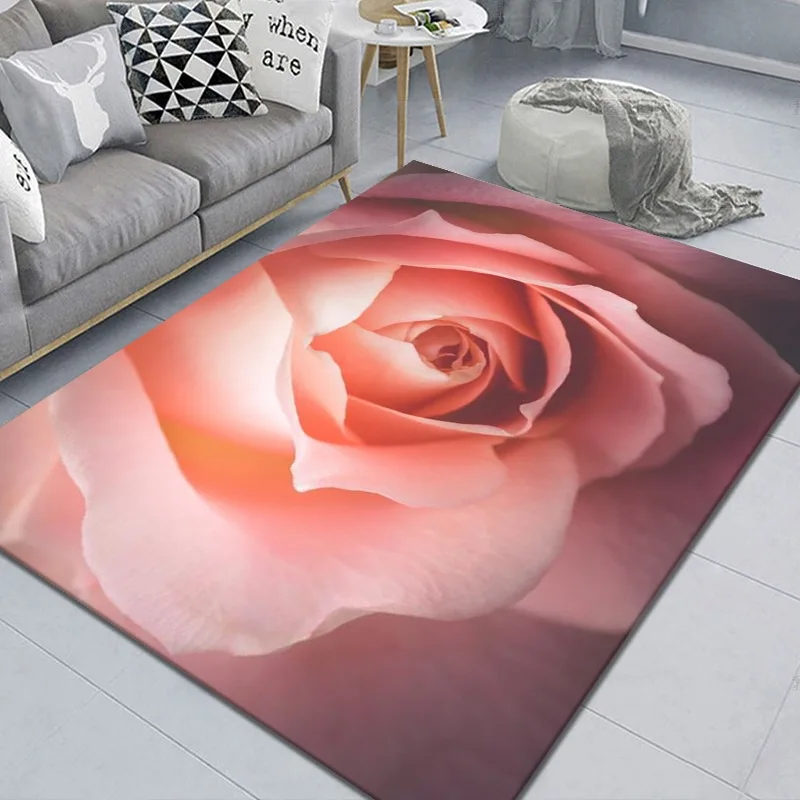 New Colorful Rose Romantic Flower Love Carpet Rug for Living Room Bedroom Home Sofa Decoration, Non-slip Floor Mat