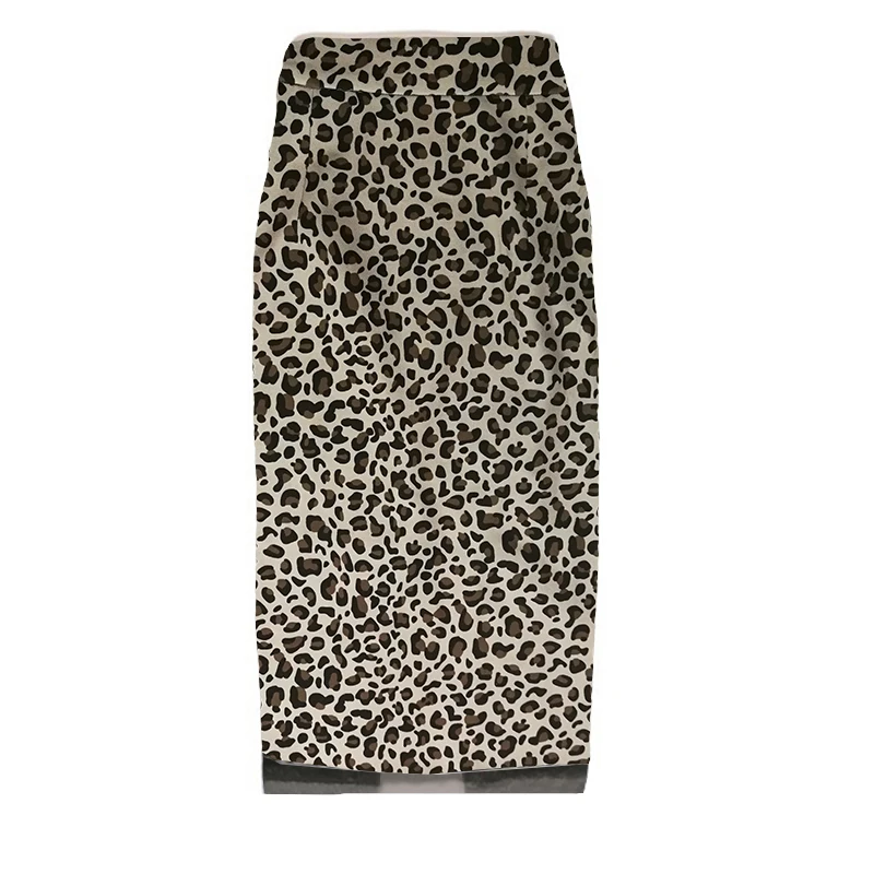 

Spring Autumn Leopard Print Half Skirt A-Line Mesh Splice Sexy Bodycon Women's High Waist Midi Skirt Floral Print Casual Skirt