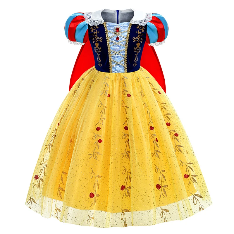 3-10Y Snow White Princess Dress For Halloween Christmas Mesh Ball Gown Party Girls Cosplay Yellow Dresses Costume Kids Clothes