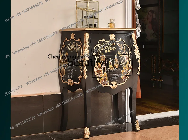 غرفة المعيشة أريكة خشبية صلبة طاولة زاوية خمر بسيطة صغيرة طاولة مستديرة طاولة القهوة خزانة ذات أدراج تخزين السرير H #5