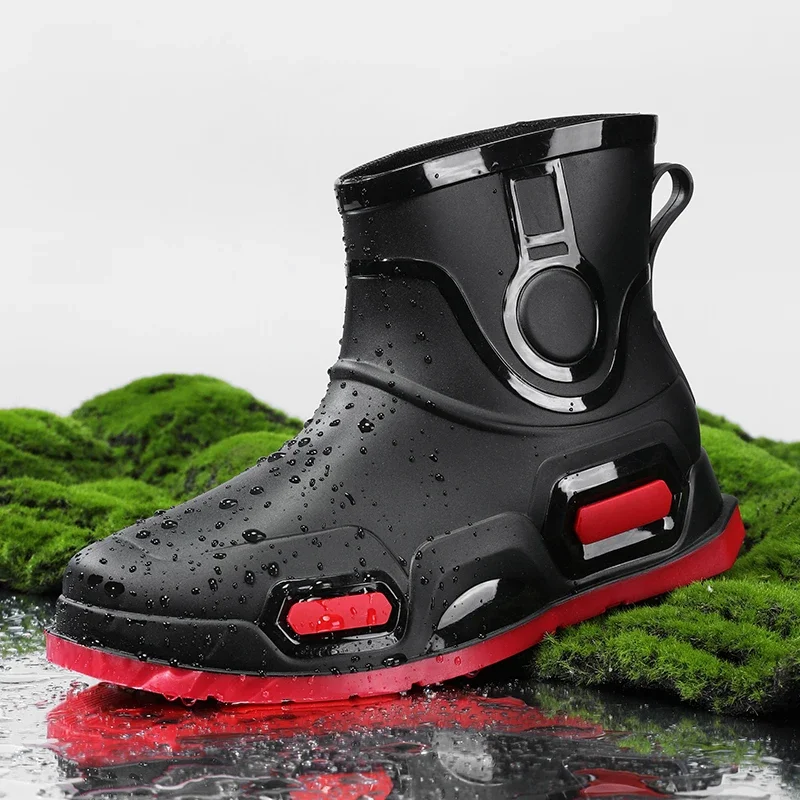 New Men's Outdoor Rain Boots Fashion Men High Tops Fishing Water Shoes Non-slip Chef Ankle Boots Men's Hiking Waterproof Shoe