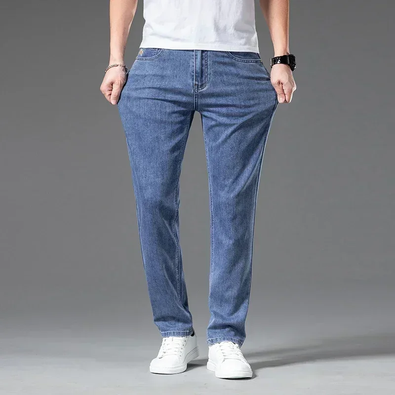 2023 Spring Summer New Classic Youthful Vitality Men\'s Fit Straight Thin Denim Jeans Lightweight Cotton Stretch Trousers