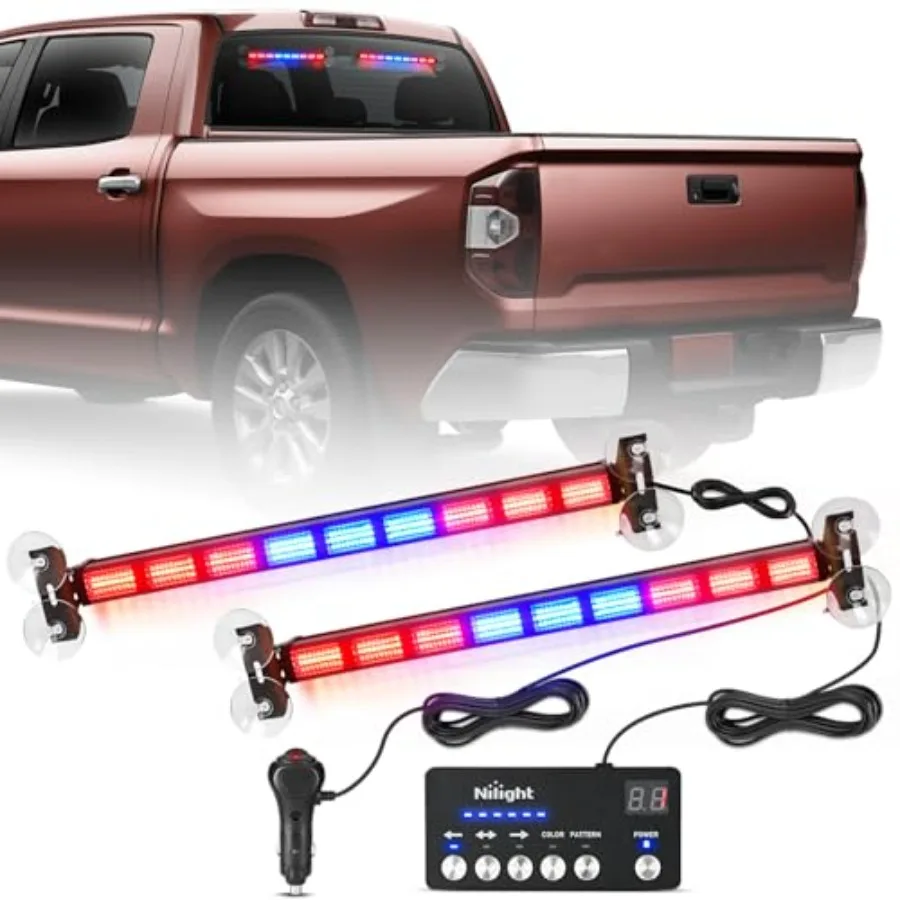 

162 LED Traffic Advisor Strobe Light Bar 2-in-1 Red Blue Emergency Warning Hazard Lights with Controller 4 Switchable Color 36