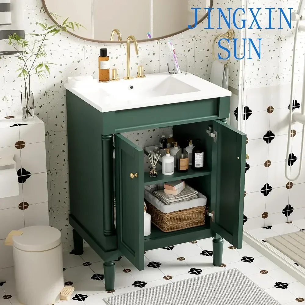 24” Bathroom Vanity with Sink, Powder Room Small with 2-Door Cabinet, Undermount Sink, Solid Wood Frame Fashion