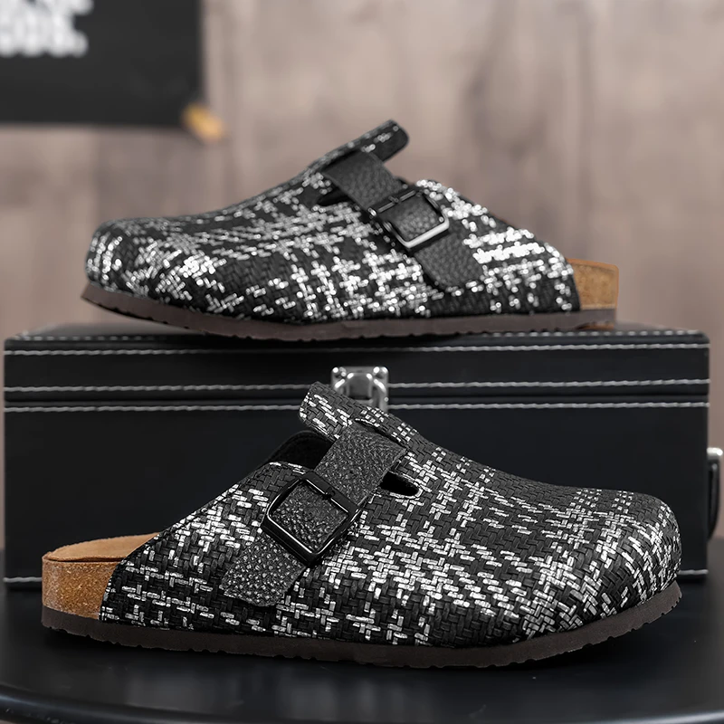 Men Women Wide Toe Slippers Cork Sandals Backless Clogs Comfort Health Footbed Fashion PU Leather Slip-on Mules Indoor Outdoor