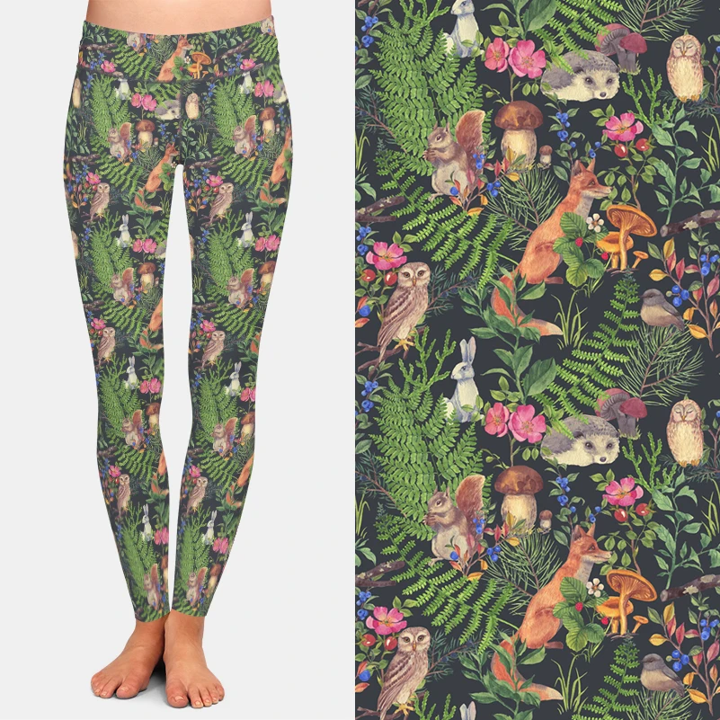 LETSFIND 3D Forest Animals Squirrels Rabbits and Owls Digital Print Fitness Women Pants High Waist Soft Stretch Full Leggins