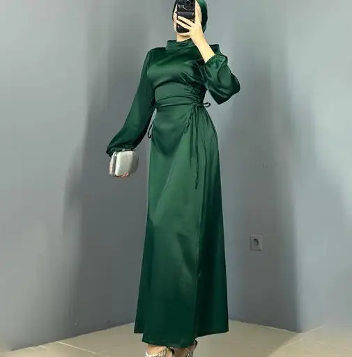 

Dresses for Women 2025 Elegant Sexy Women's New Round Neck Lantern Sleeve Long Skirt with Side Waist Strap Slim Fit Dress