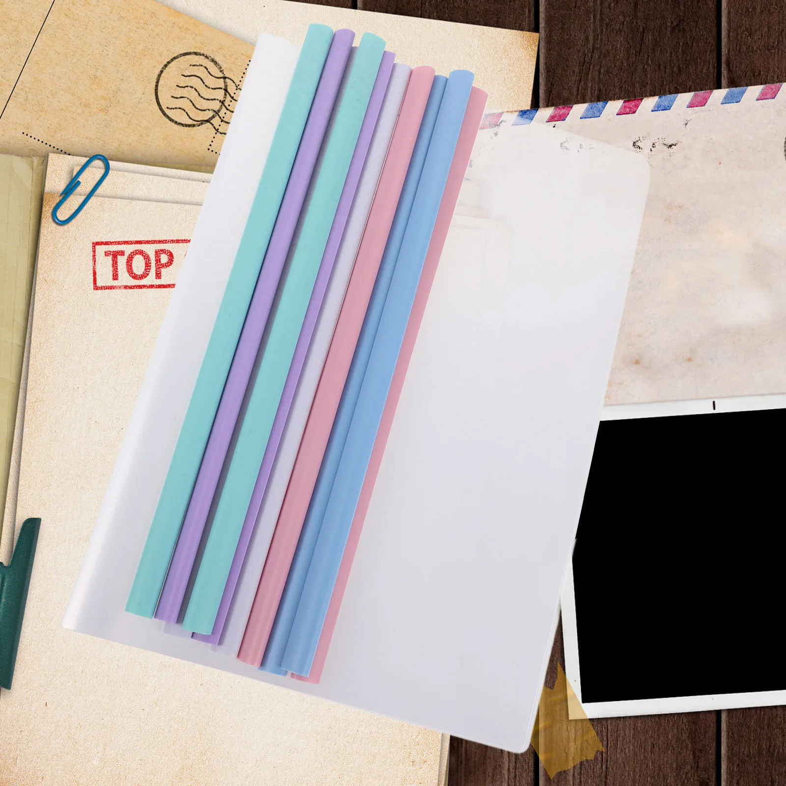 

50 pcs Transparent File Folders Plastic Draw Rod Folders For A4 Documents Office Organizer School Student Paper Storage Clamps