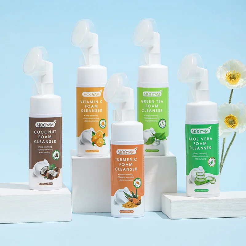 Limpiador de burbujas hidratante-Aloe Vera, té verde, coco, vitamina C, cúrcuma, brillo Facial, tono de piel, espuma de lavado de cara diaria