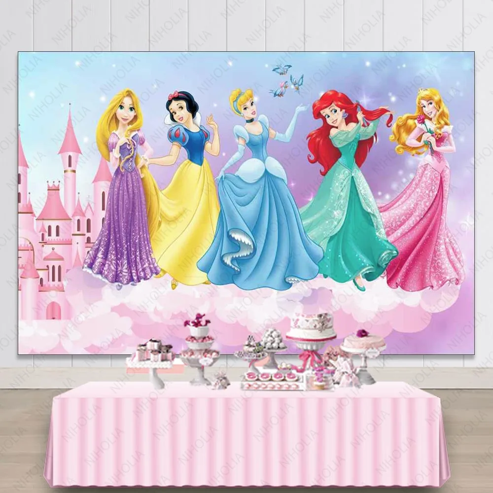 Princess Disney Family Photography Background Cloth Girls 1st Birthday Party  Backdrop Photo Studio Decor Baby Shower Prop